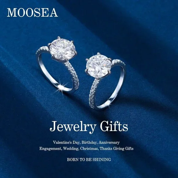 Moissanite Engagement Rings for Women Wife 18K White Gold Plated Promise Rings Jewelry